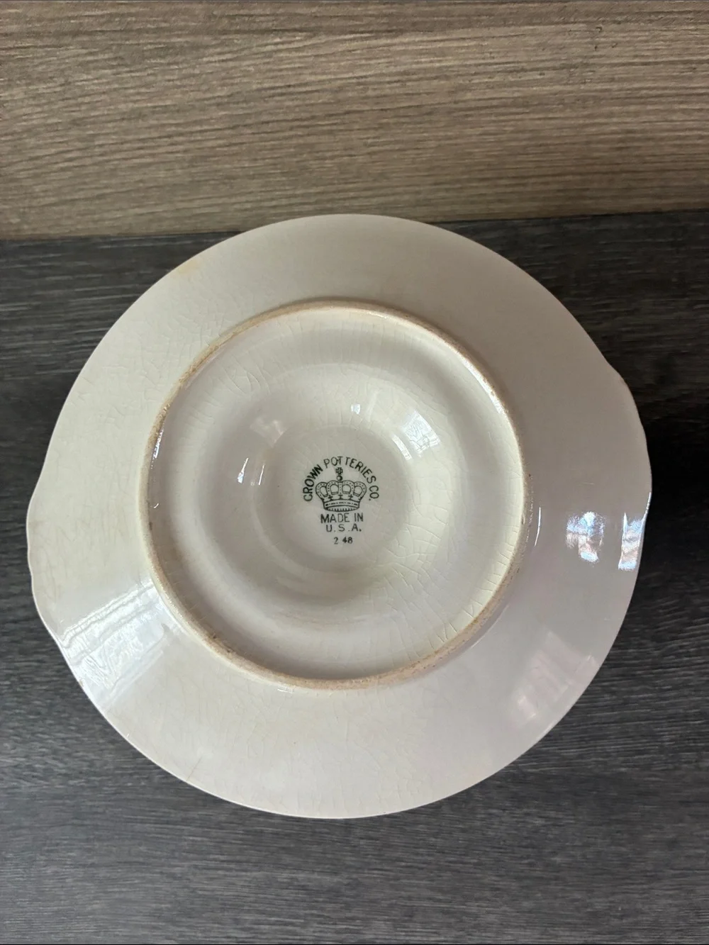 Crown Potteries Co. Floral Gravy Boat with attached Underplate Made in USA